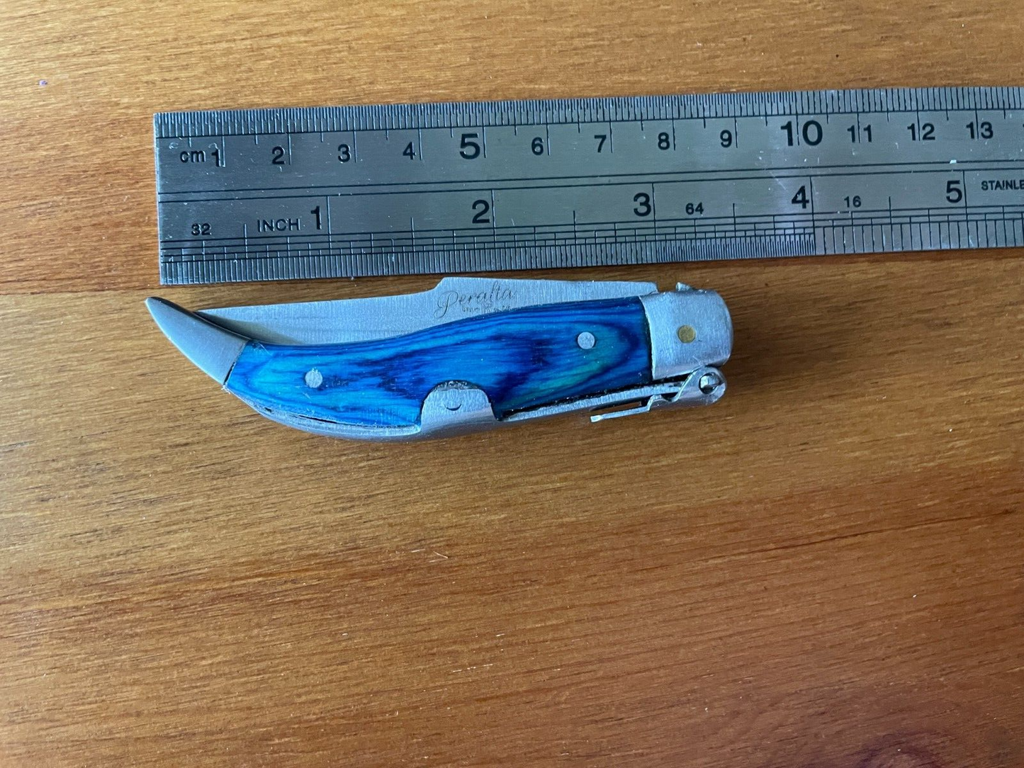 2.5" Spanish Navaja Teja Albacete Pocket Knife Blue Wood Handmade - USA Seller