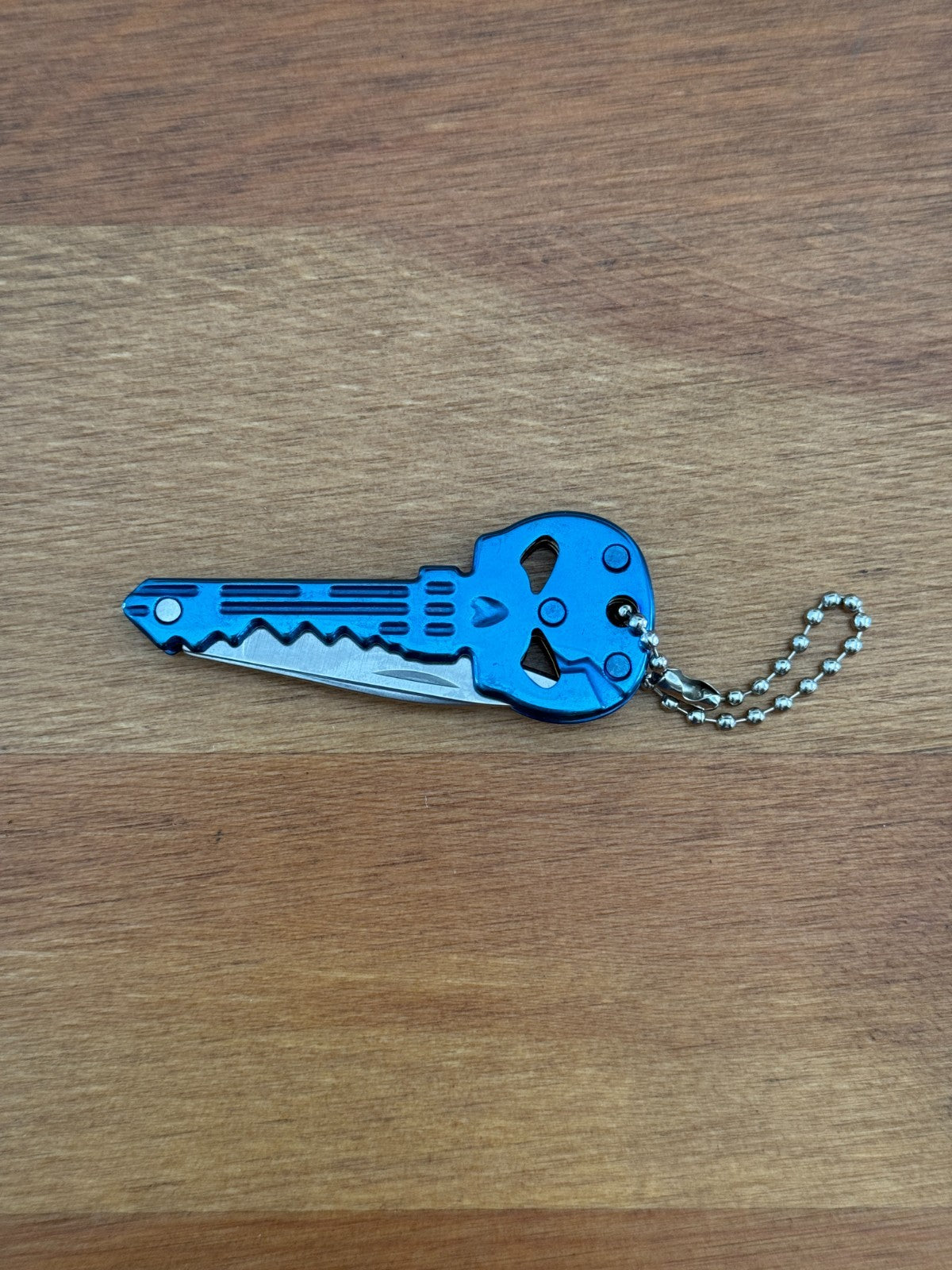Titanium Blue Finish Skull Key Ring Knife 1.8-in Blade With Bottle Opener  Spain