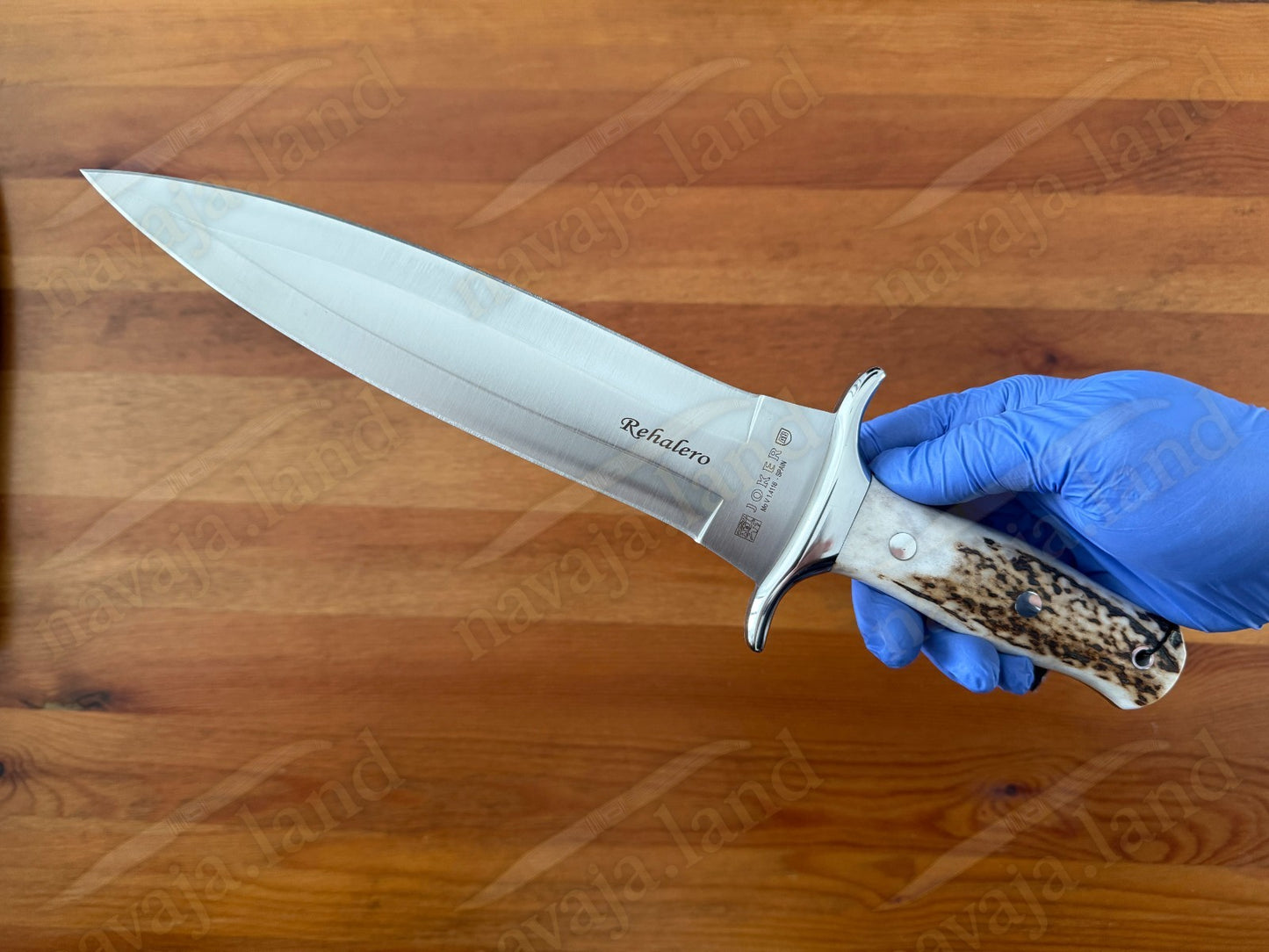 Joker Rehalero Hunting Knife 9.44” MOVA Blade Deer Horn Handle Leather Sheath