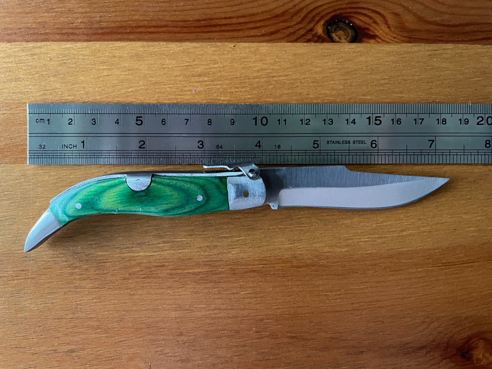3.14” Spanish Navaja Teja Albacete Pocket Knife Green Wood Handmade - USA Seller