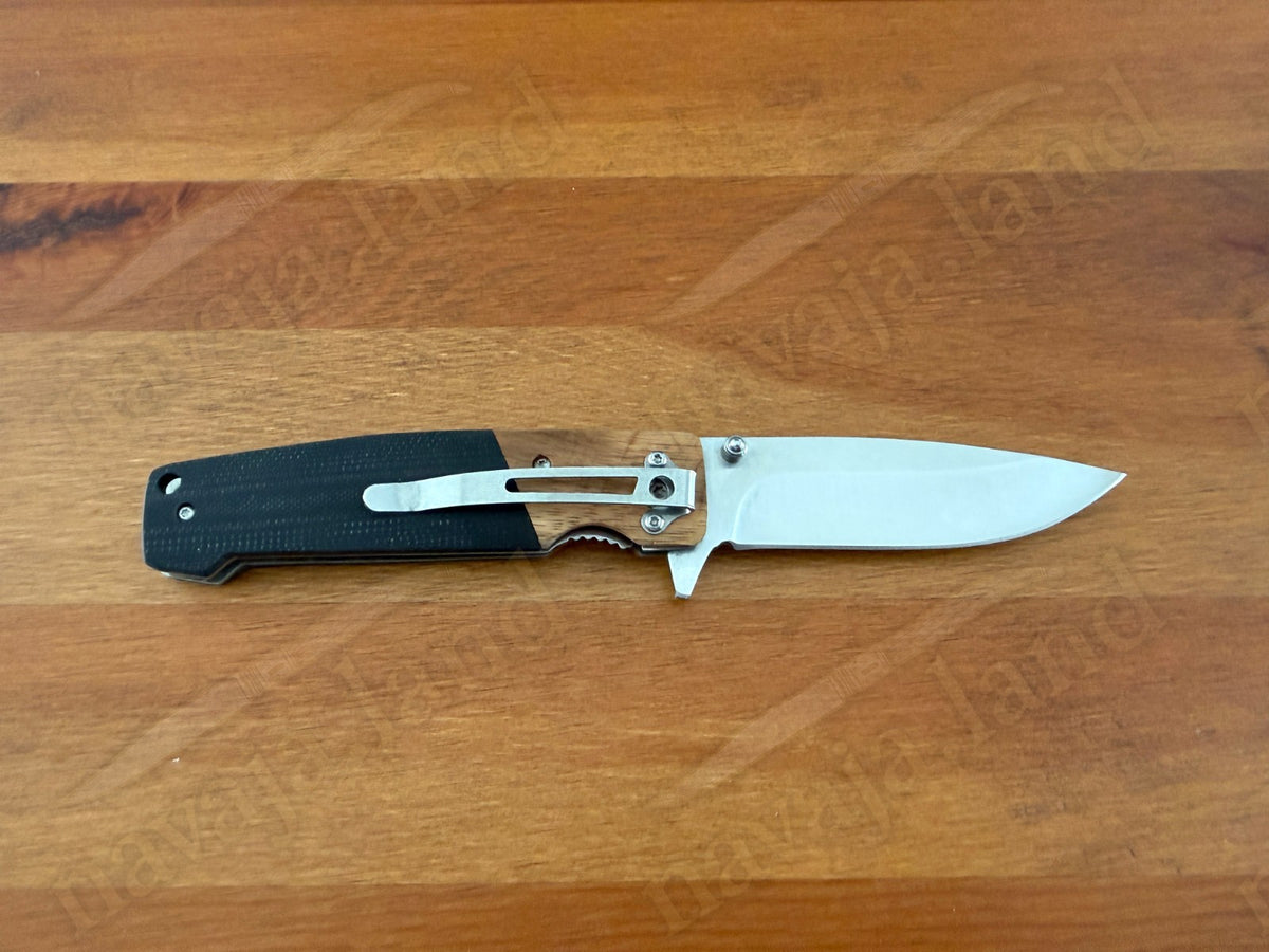 Sporting Folding Knife 3.4” Stainless Steel Blade G10 & Wood Handle Liner Lock