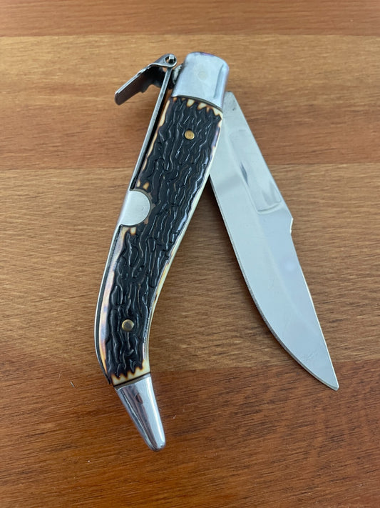 3.7" Spanish Navaja Teja Deer Antler Imitation Scales Billet Lock No Ratchet