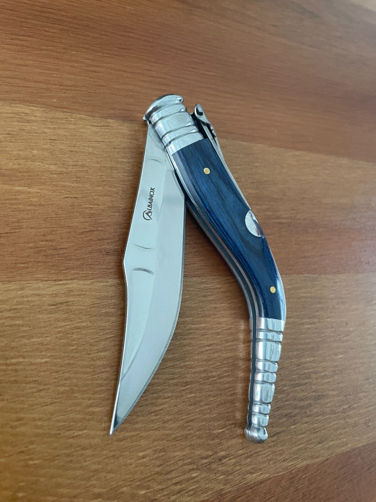 3.54" Blade Spanish Navaja Sevillana Pocket Knife Blue Wood Scales / Ratchet