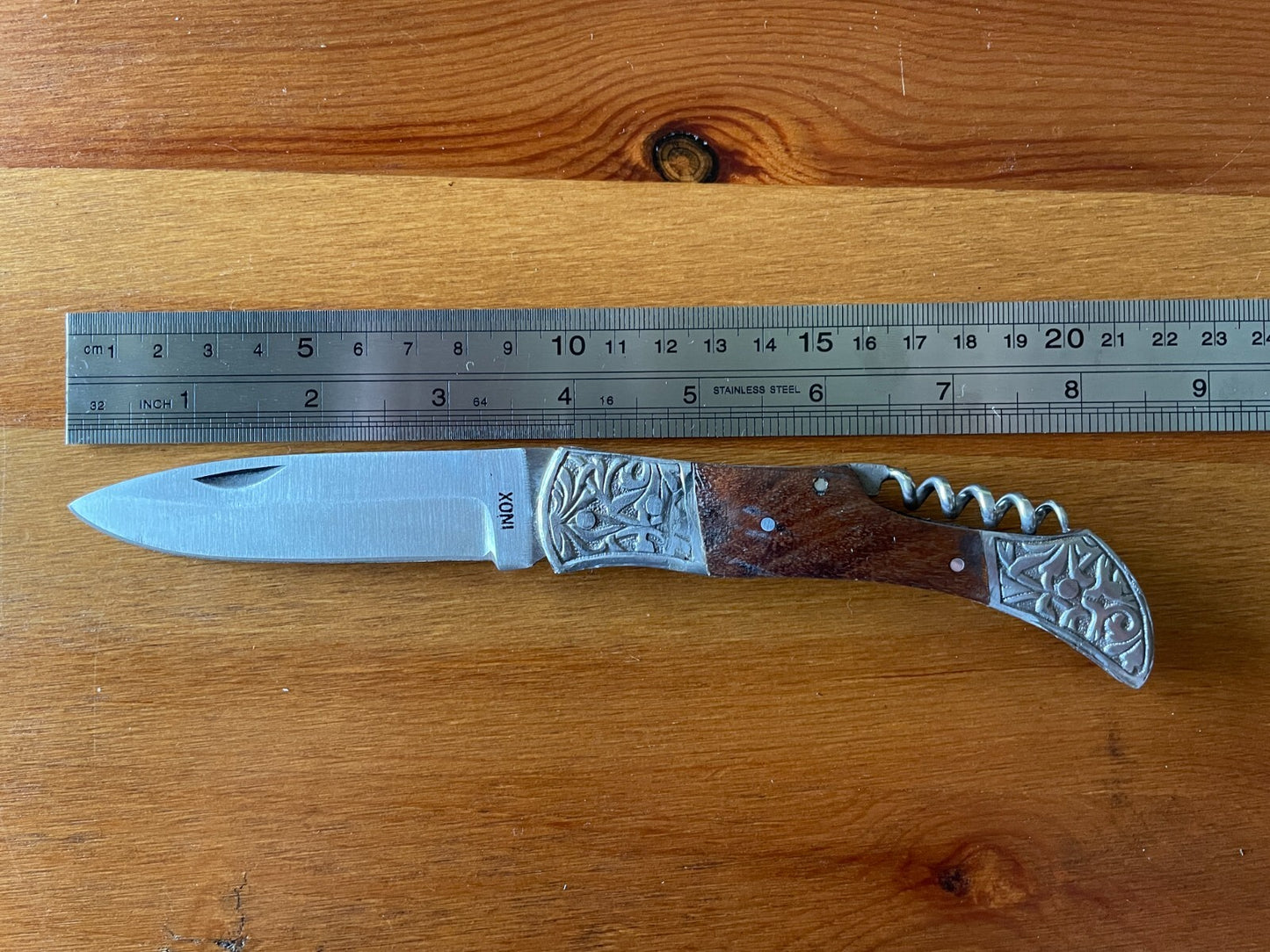 3.7” Spanish Navaja Pocket Knife With Wooden Handle w/ Corkscrew Handmade Spain