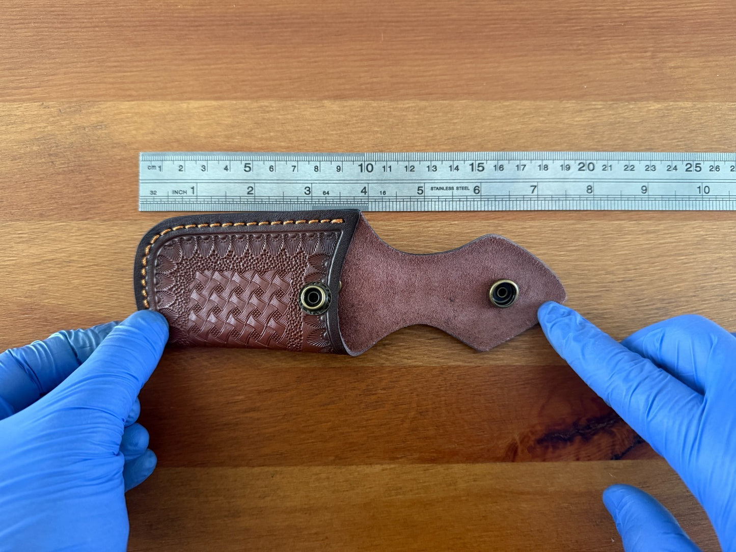 3.5" Brown Leather Pocket Knife Sheath with Belt Holder Hand Made Spain