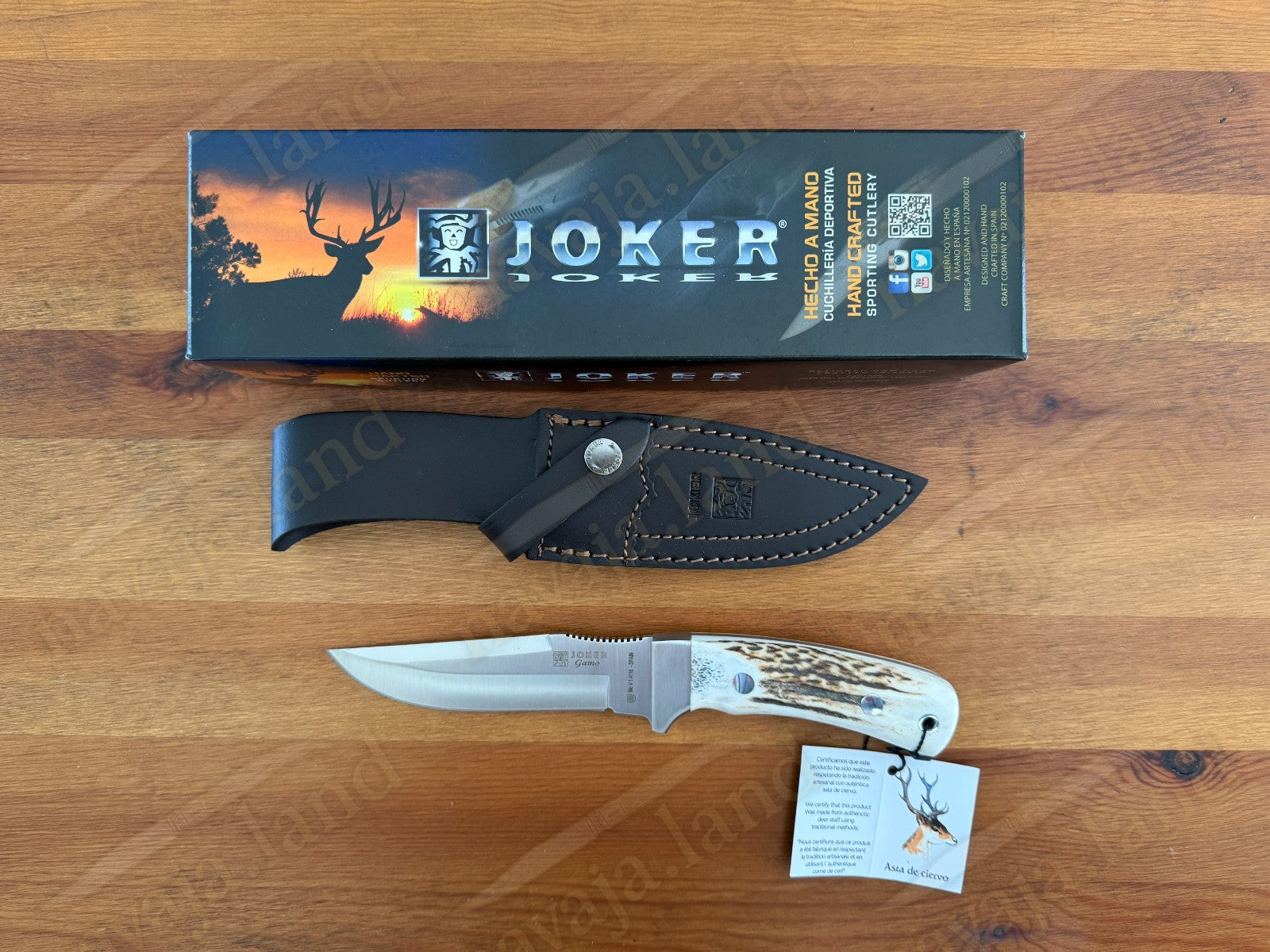 Joker Gamo Hunting Knife 5.12" Blade Stag Horn Handle w/Sheath Handmade Spain