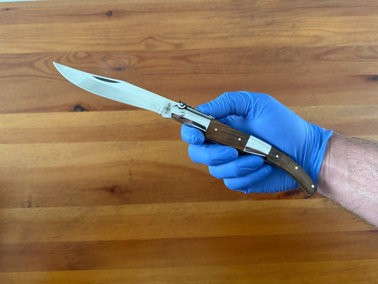 5.1" Arabian Style Navaja with Ratchet Pocket Knife Olive Wood and Steel Handle