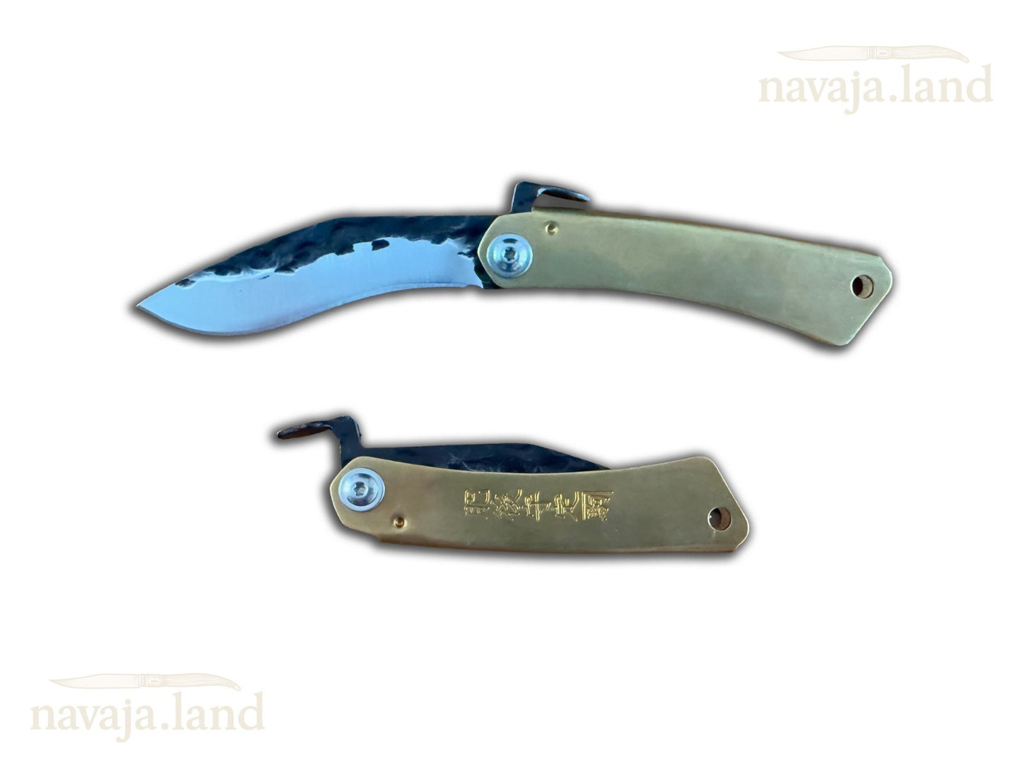 2.75" Falcata Blade Navaja Higonokami Pocket Knife Brass Handle with Sheath