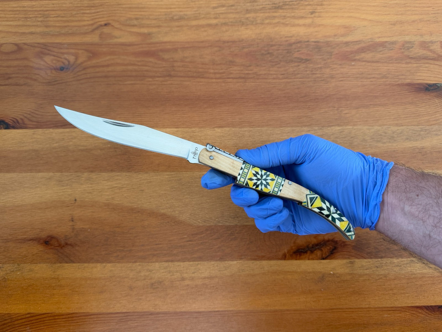 5" Arabian Style Spanish Navaja with Ratchet Pocket Knife Maple Wood Handle