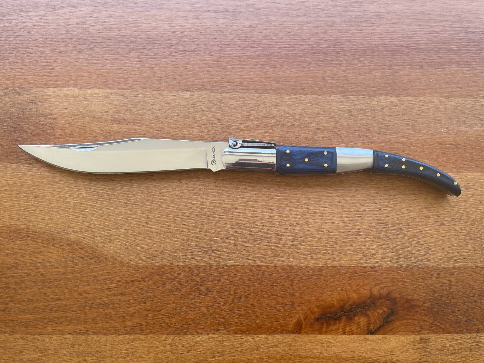 5.11" Arabian Style Spanish Navaja Folding Knife Blue Wood Scales with Ratchet