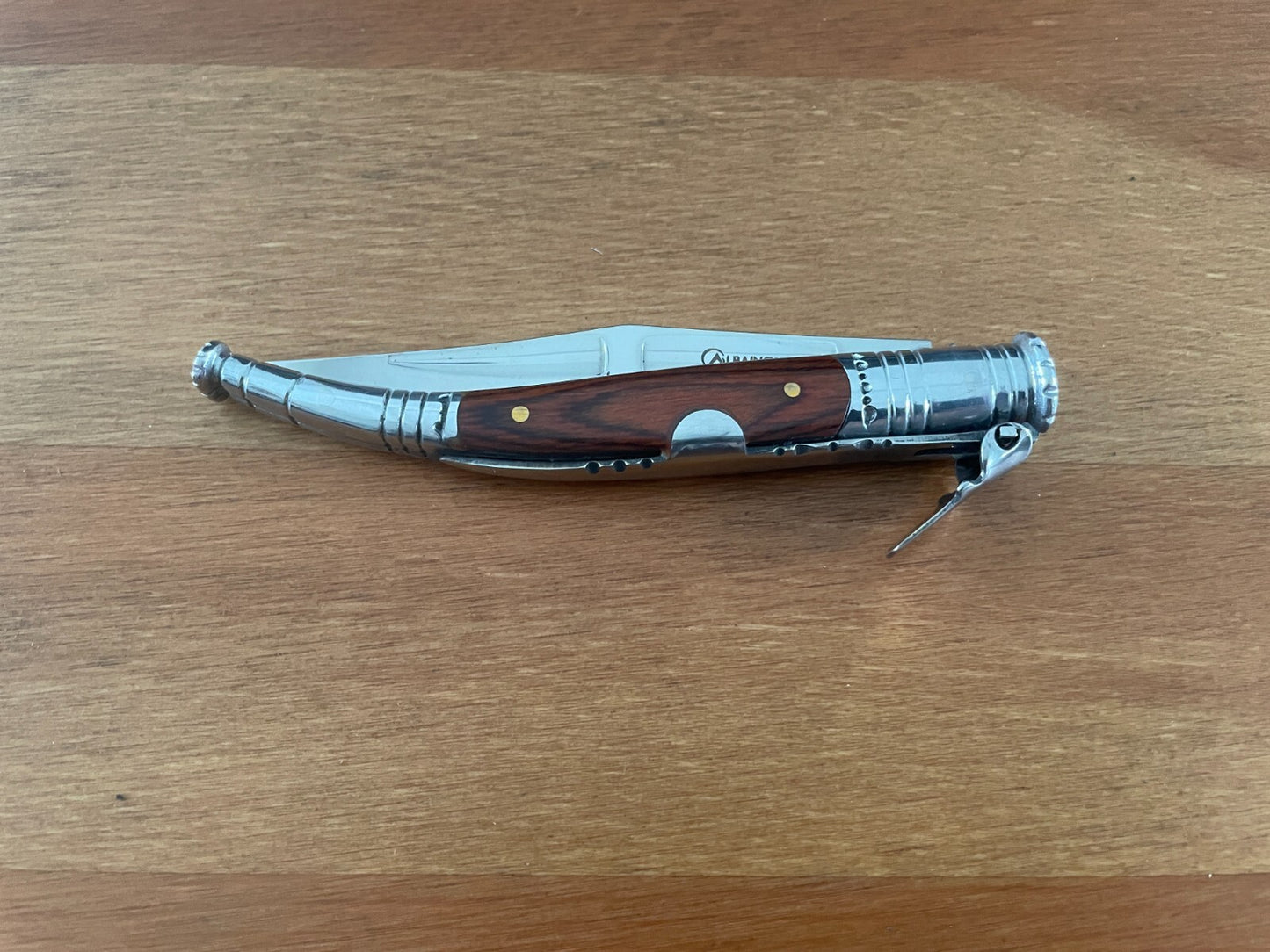 3.34” Spanish Navaja Serrana Folding Pocket Knife Red Wood Stamina Handle