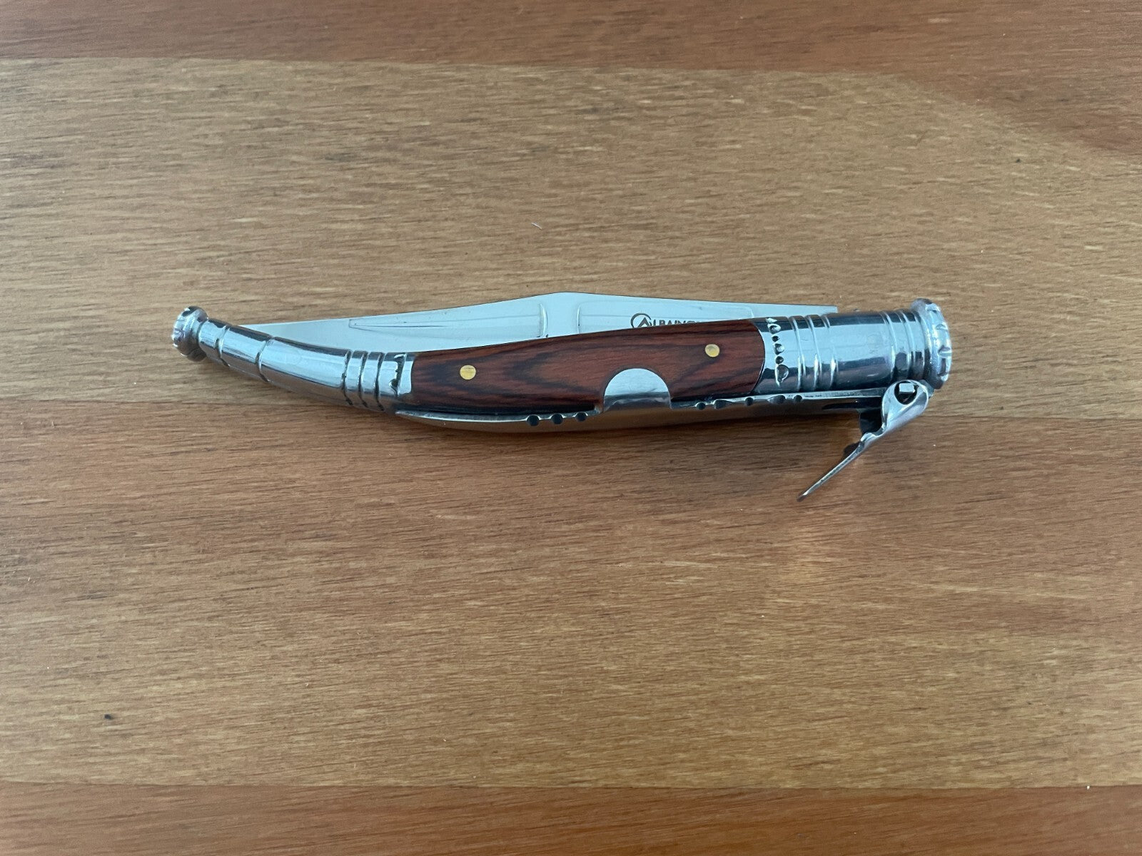 3.34” Spanish Navaja Serrana Folding Pocket Knife Red Wood Stamina Handle