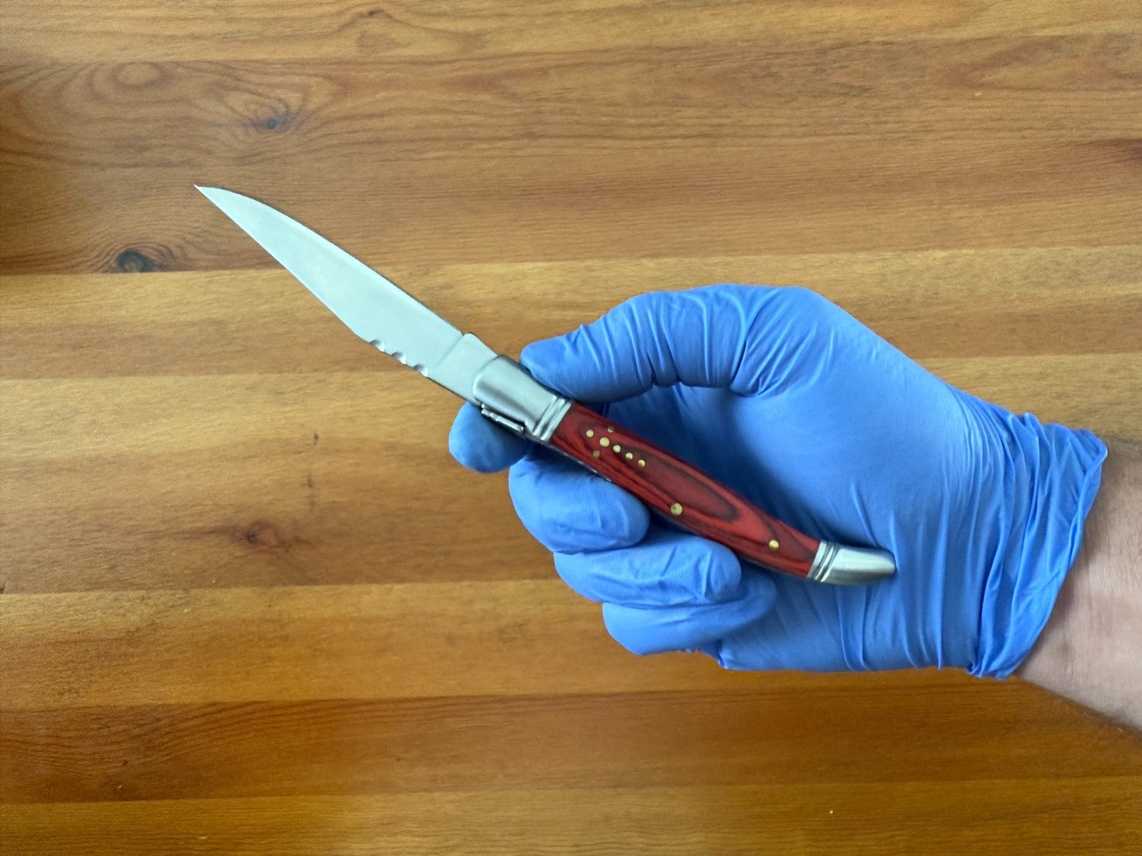 3.34” Stainless Steel Blade Navaja Laguiole Inox Pocket Knife Red Wood Scales