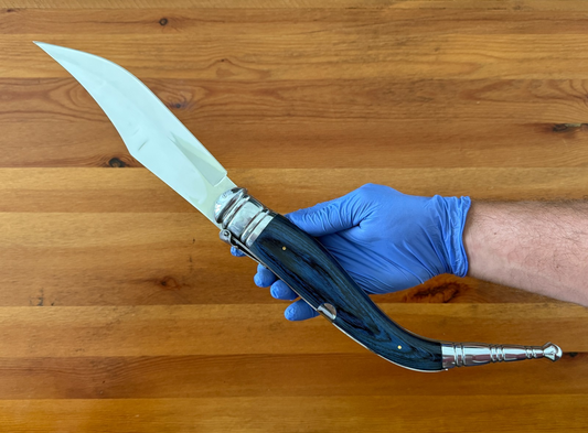 9" Blade Giant Navaja Sevillana Folding Knife Blue Wood Scales w/ Ratchet Spain