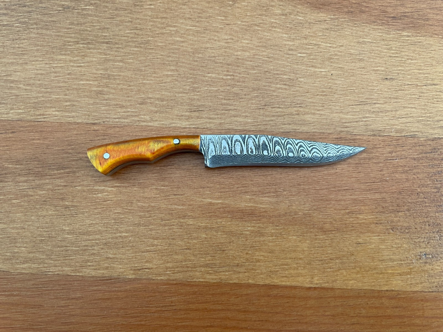 2.3 in. Handmade Damascus Miniature Knife Leather Sheath Collectible Item