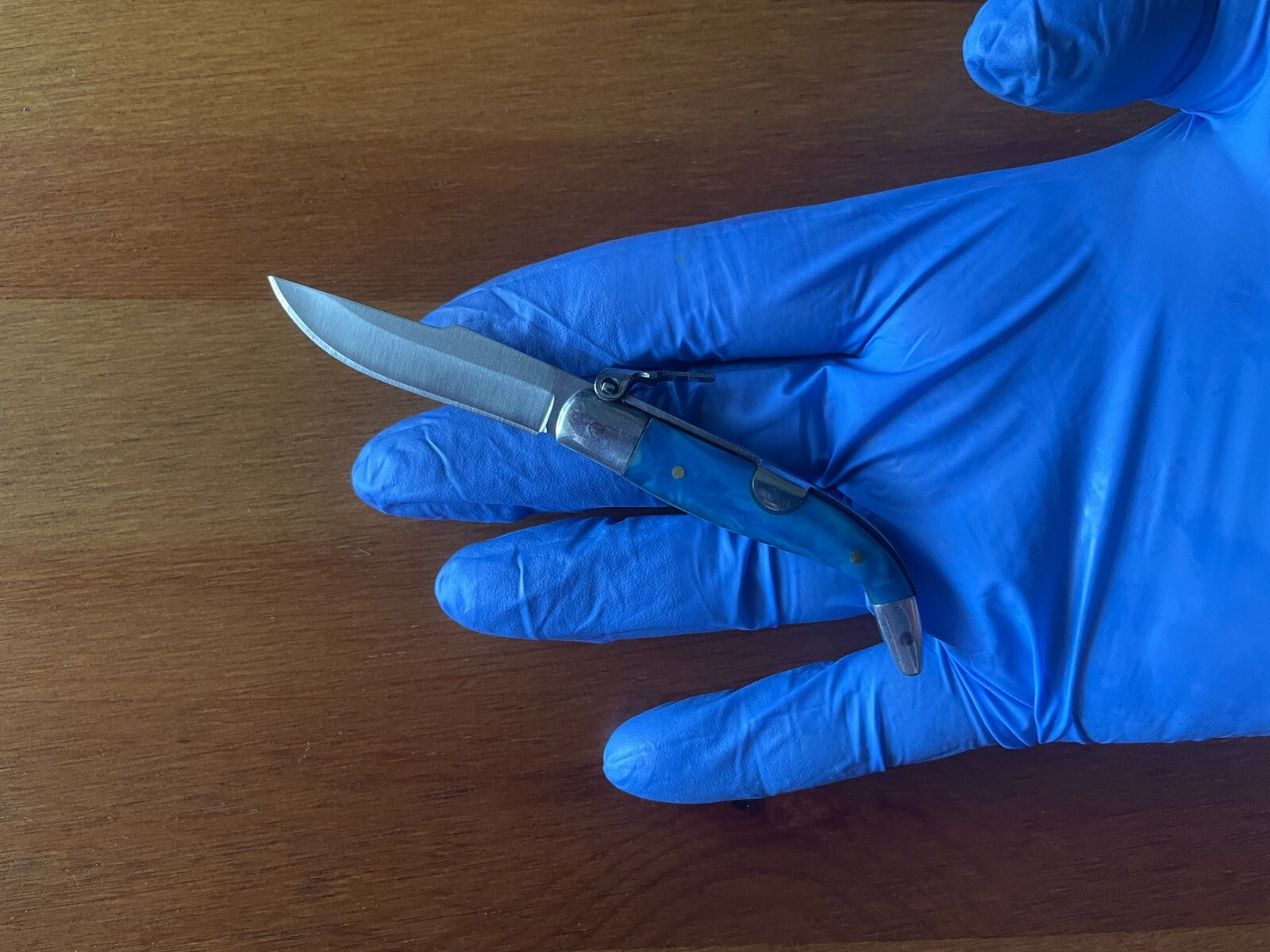 2” Spanish Navaja Teja Albacete Pocket Knife Blue Celluloid Scales From Spain