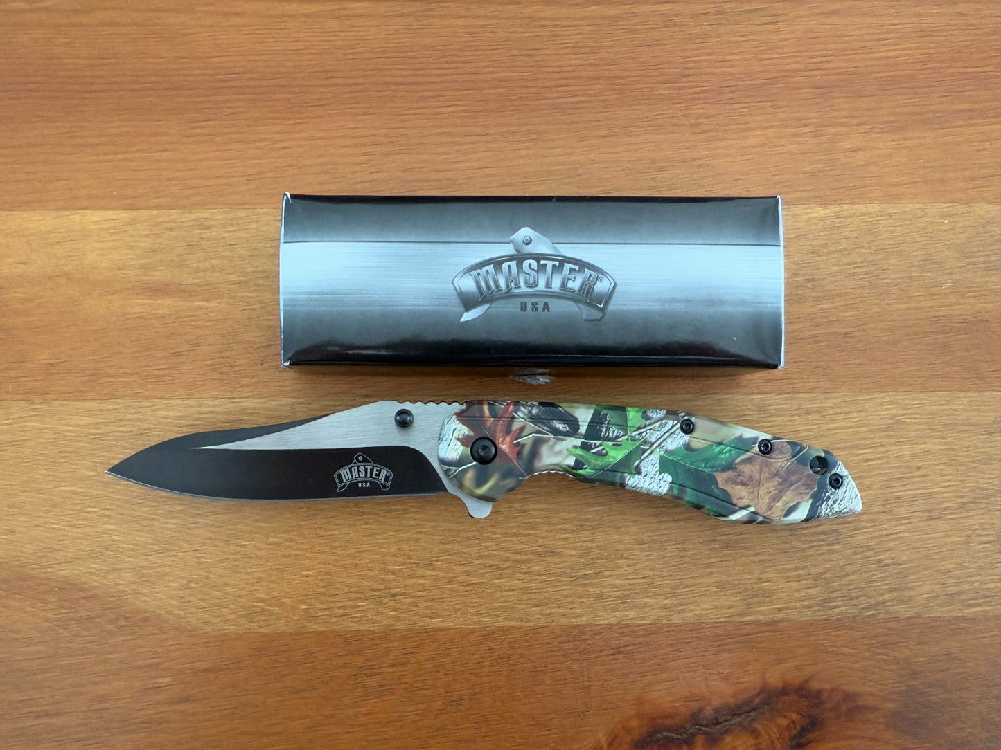 3.5" Steel Blade Master USA Folding Knife Assisted Pocket Clip Camo Handle