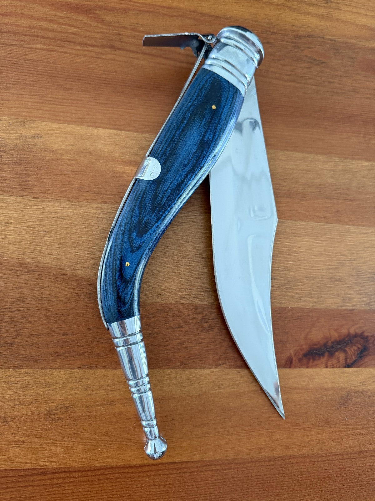 9" Blade Giant Navaja Sevillana Folding Knife Blue Wood Scales w/ Ratchet Spain