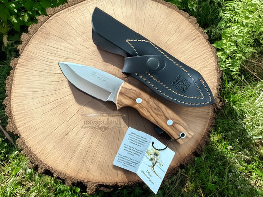 Joker Pecari Skinning Knife 3.34” MOVA Blade Olive Wood Handle Leather Sheath