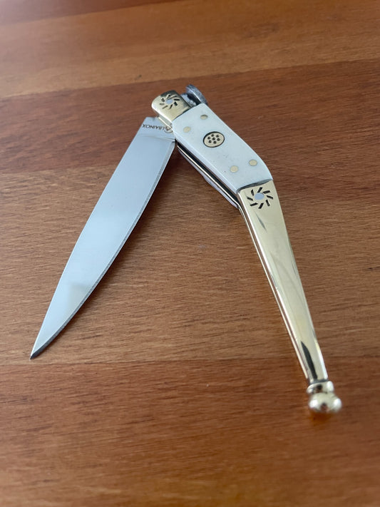 3.22" Spanish Catalan Navaja Folding Knife With Brass Bolsters Bone Scales