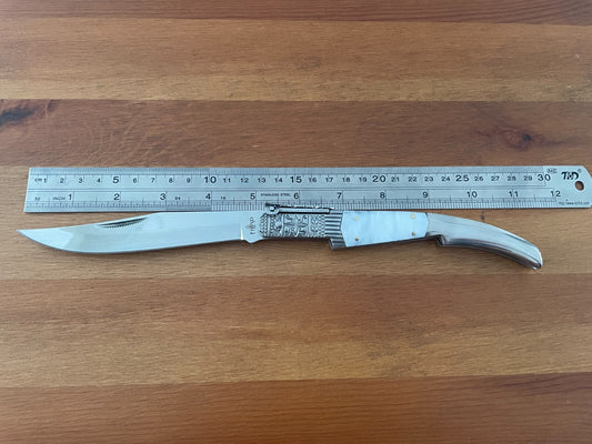 5.1" Arabian Style Navaja with Ratchet Pocket Knife White Acrylic Scales - Spain