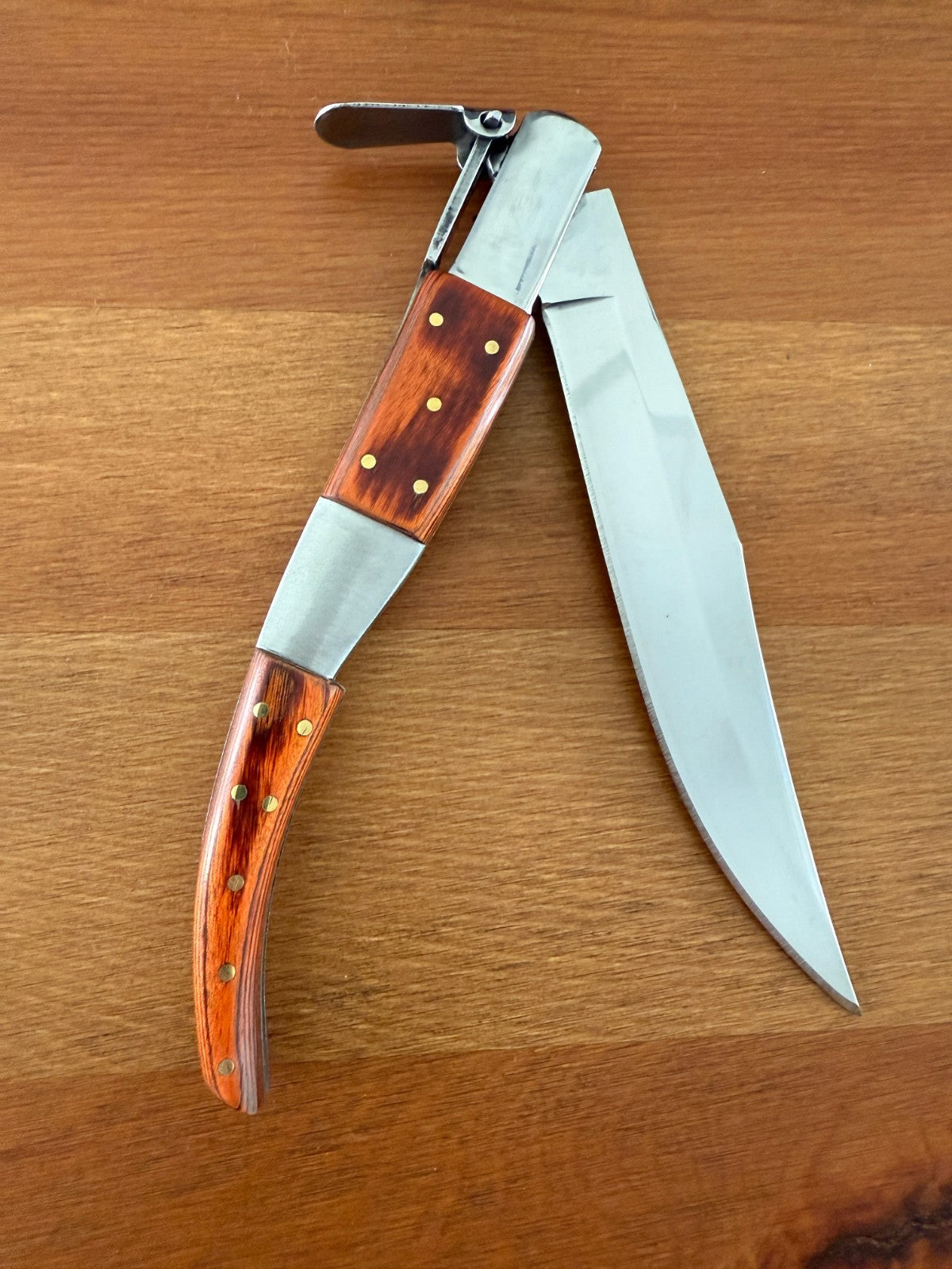 5.3" Arabian Style Navaja Folding Knife Red Wood Scales w/ Ratchet From Spain