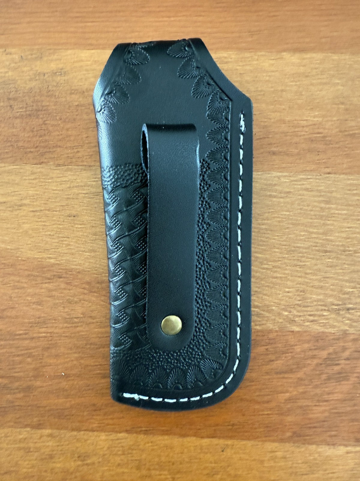 4.4 in. Black Leather Pocket Knife Sheath with Belt Holder Hand Made Spain