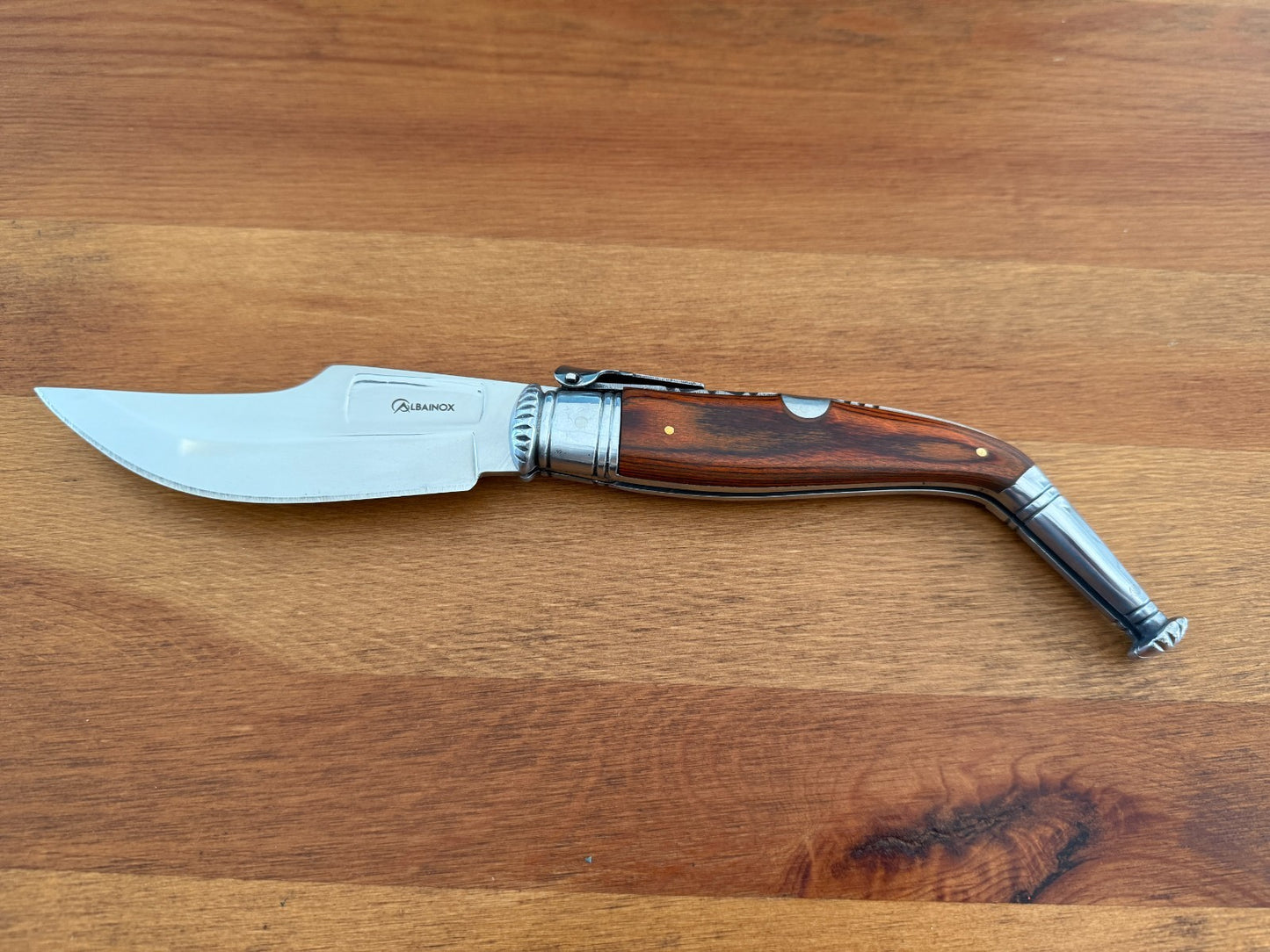 4.5” Spanish Navaja Jerezana Folding Knife Red Stamina Wood Scales With Ratchet