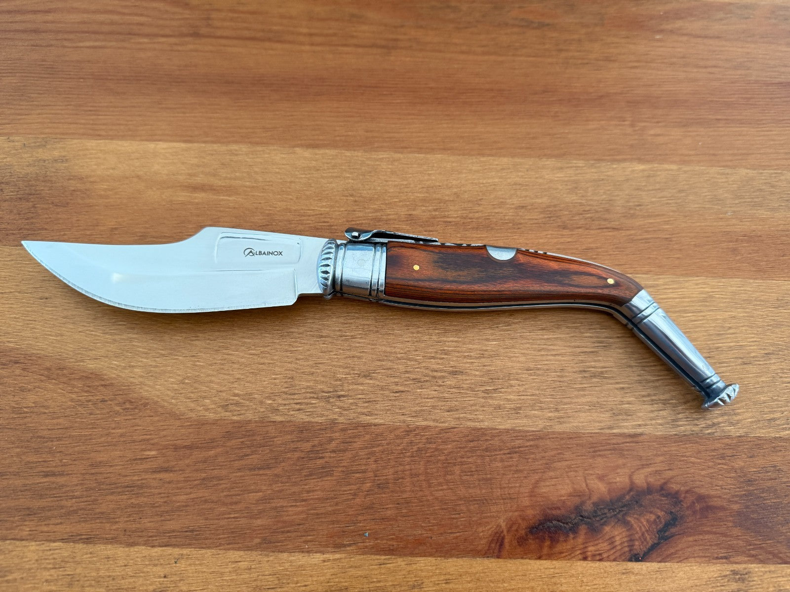 4.5” Spanish Navaja Jerezana Folding Knife Red Stamina Wood Scales With Ratchet