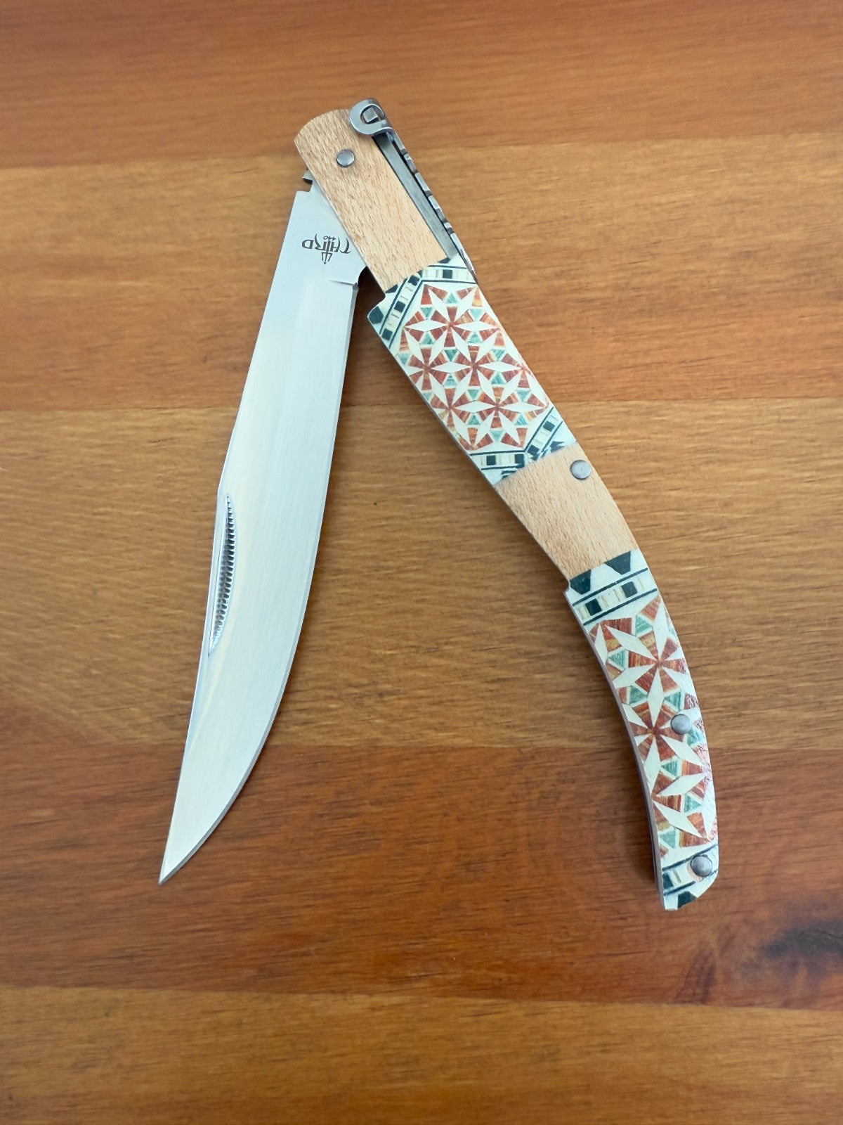 5" Arabian Style Spanish Navaja with Ratchet Pocket Knife Maple Wood Handle