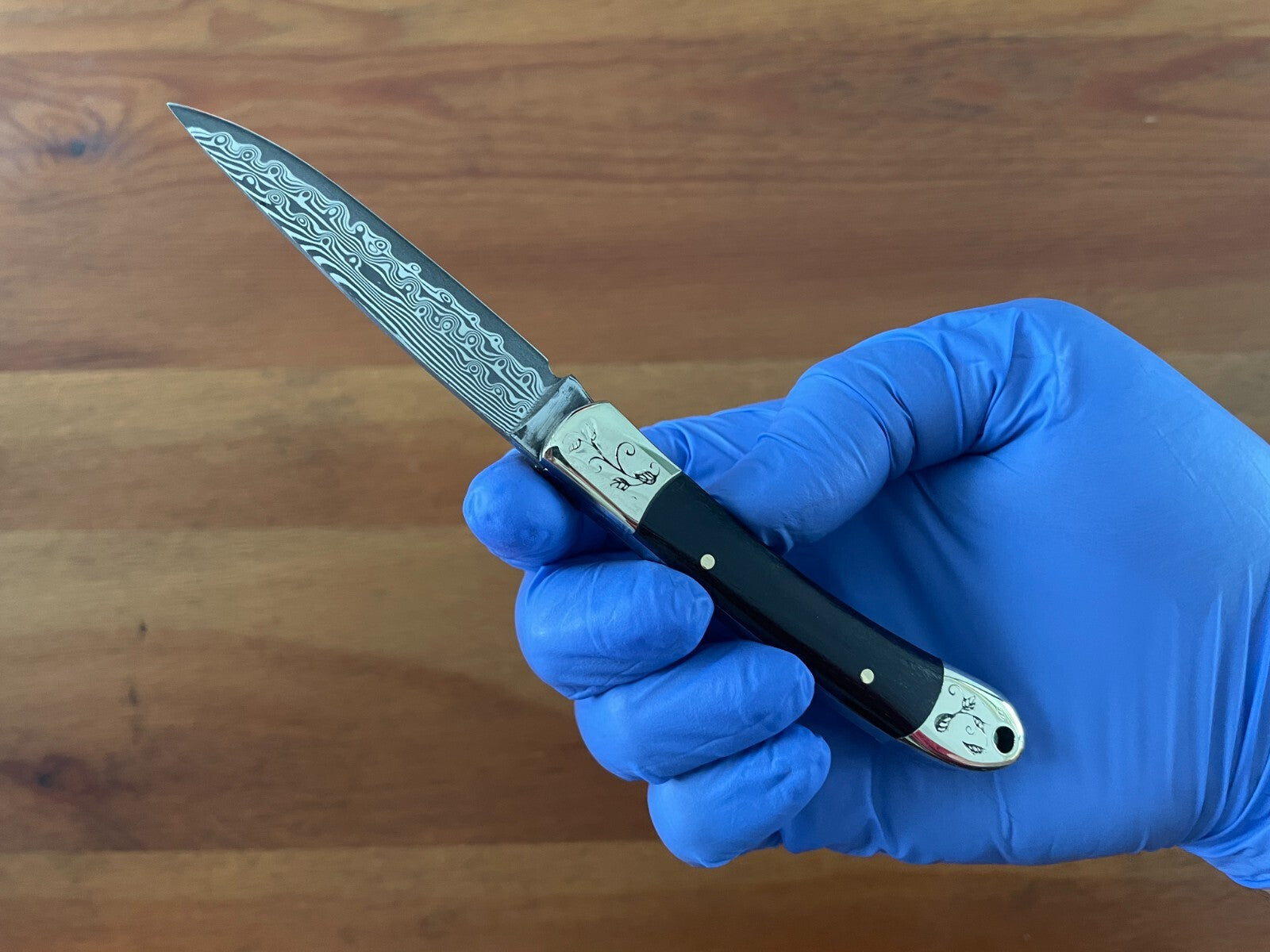 2.8” 67 Layers Damascus Navaja Pocket Knife with Ebony Scales Presentation Box