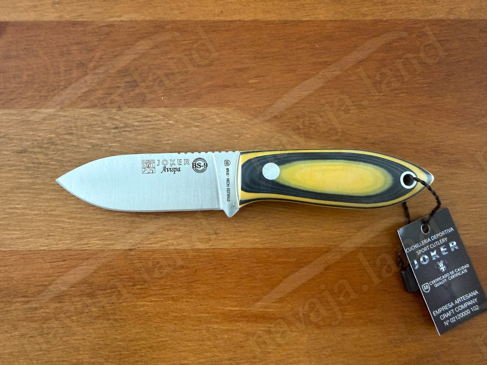 Joker Avispa Bushcraft Knife 3.15” Sandvik 14C28N Blade - Yellow & Black Micarta