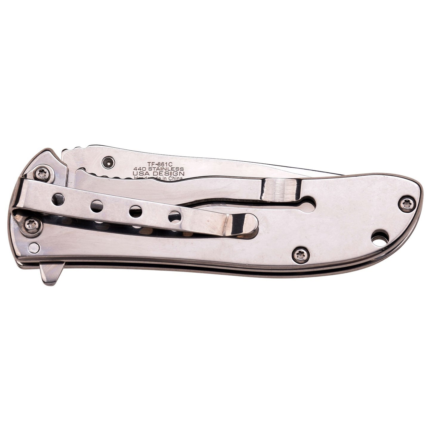 3" Tac-Force Mirror Polished 3Cr13 Stainless Steel Drop Point Blade Pocket Clip