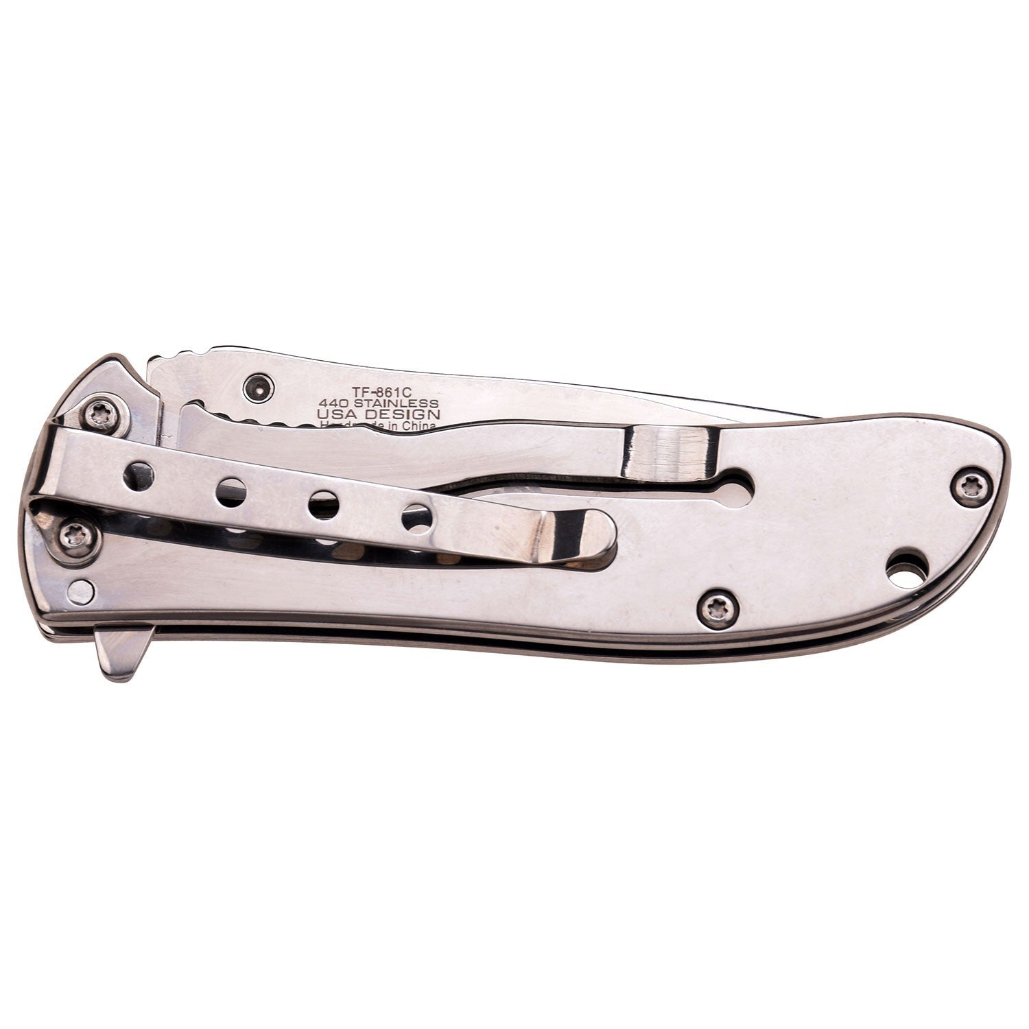 3" Tac-Force Mirror Polished 3Cr13 Stainless Steel Drop Point Blade Pocket Clip