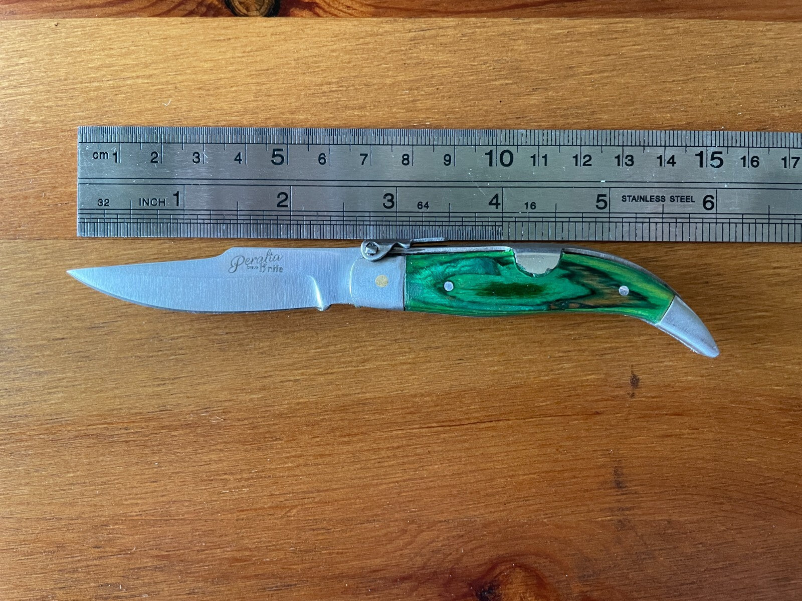 2.5" Spanish Navaja Teja Albacete Pocket Knife Green Wood Handmade - USA Seller