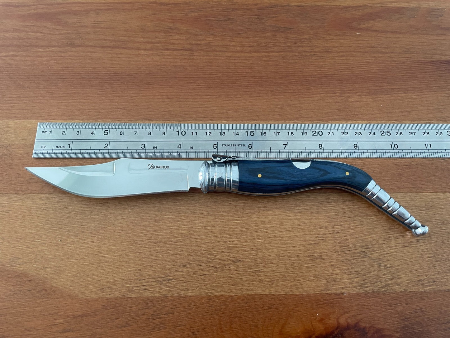 4.5" Spanish Navaja Sevillana Pocket Knife Blue Wood Stamina Scales with Ratchet