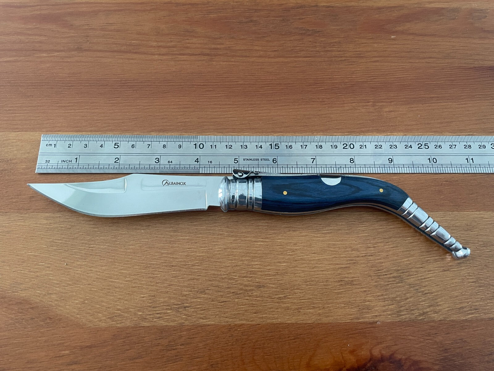 4.5" Spanish Navaja Sevillana Pocket Knife Blue Wood Stamina Scales with Ratchet