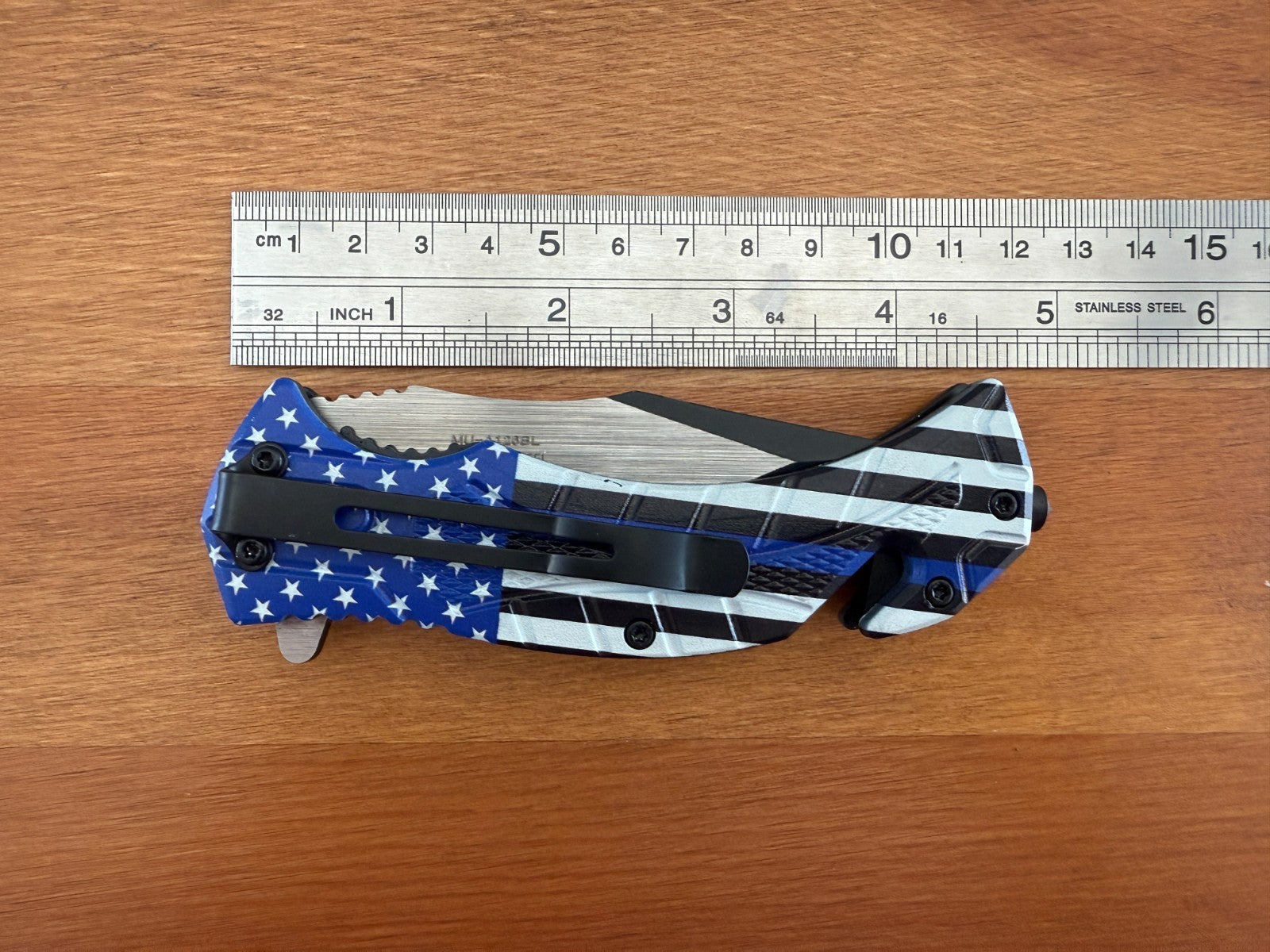 3.5" Steel Blade Master USA Folding Knife Assisted Thin Blue Line Flag Themed