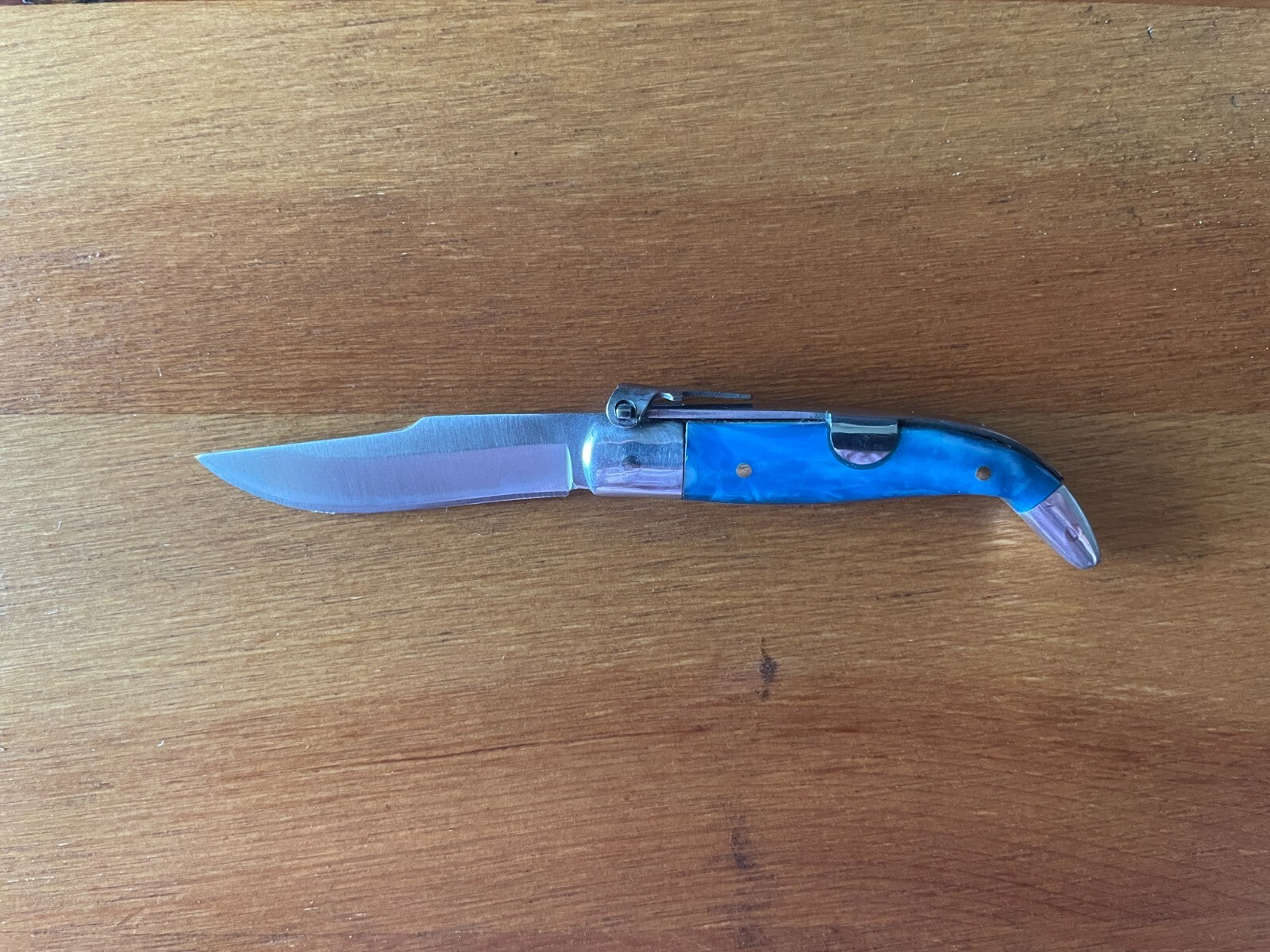 2” Spanish Navaja Teja Albacete Pocket Knife Blue Celluloid Scales From Spain