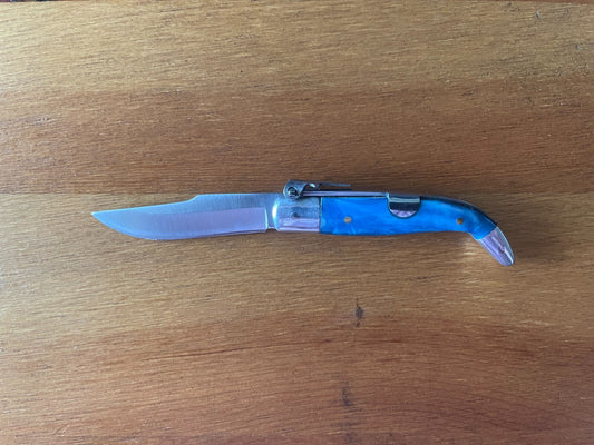 2” Spanish Navaja Teja Albacete Pocket Knife Blue Celluloid Scales From Spain