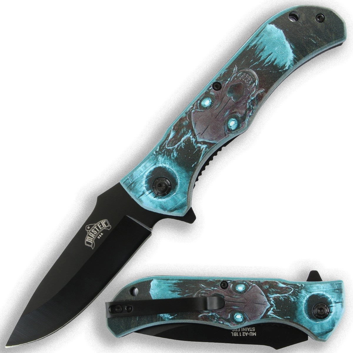 3.5" Steel Blade Folding Knife Assisted Pocket Clip Mean Dog 3D Printed Handle