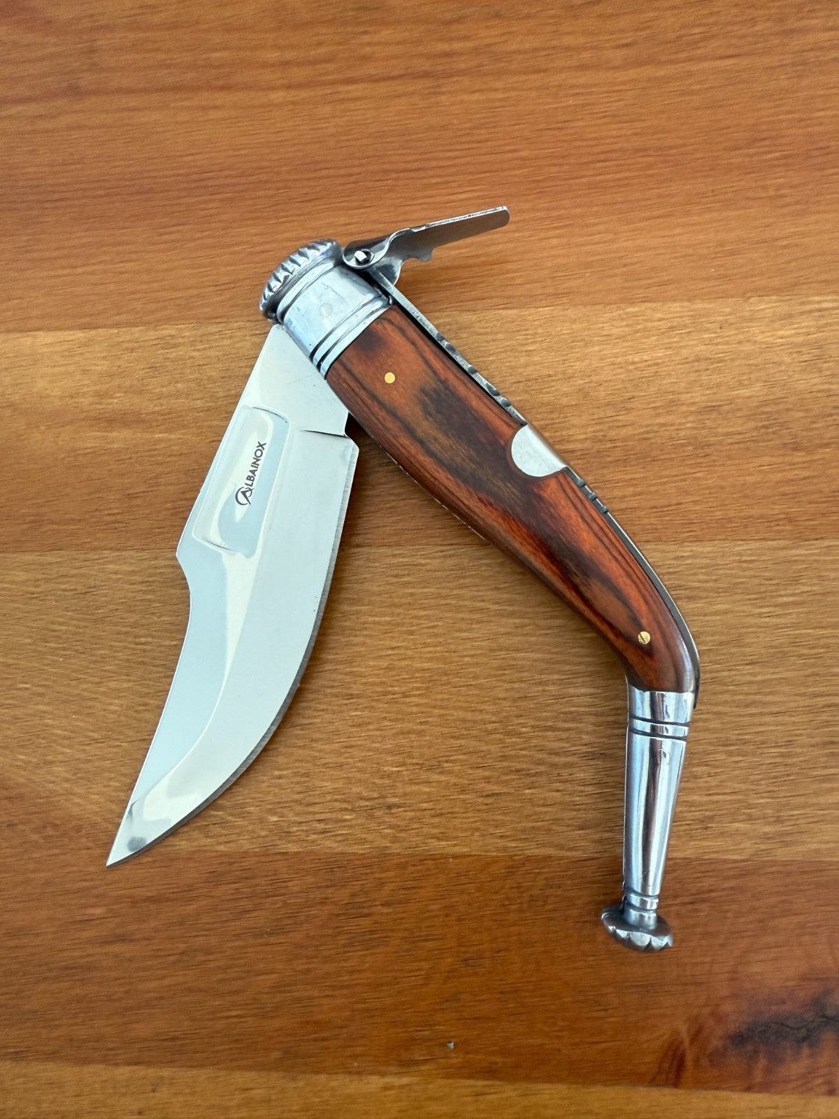 4.5” Spanish Navaja Jerezana Folding Knife Red Stamina Wood Scales With Ratchet