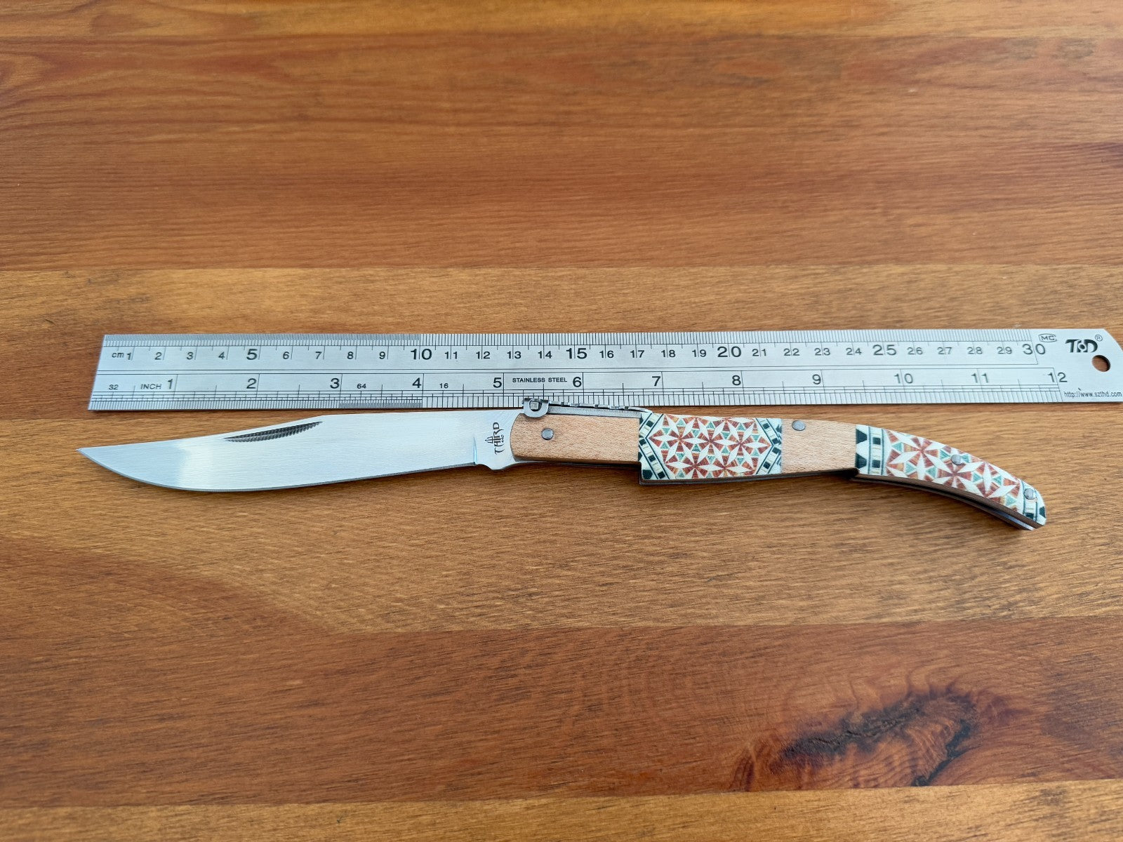 5" Arabian Style Spanish Navaja with Ratchet Pocket Knife Maple Wood Handle