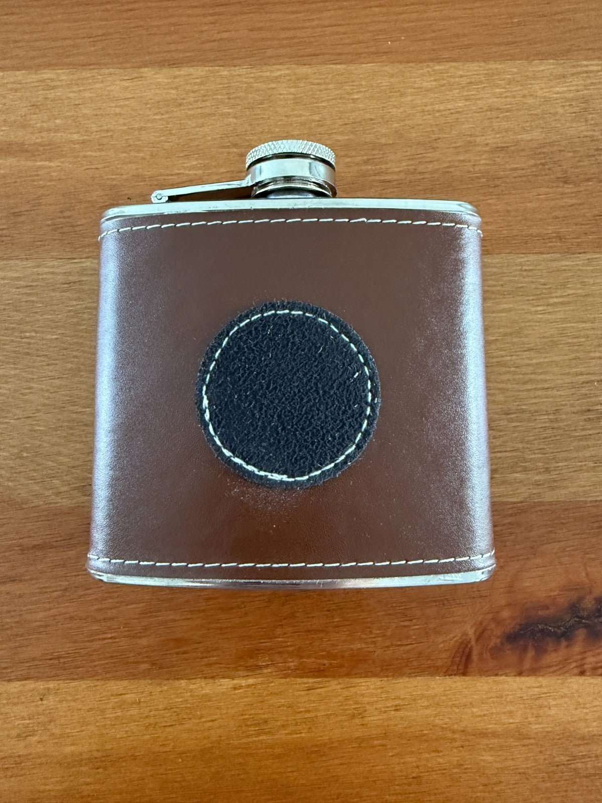 5 oz Stainless Steel Flask Sheathed in Brown Leather Pocket Hip Bottle