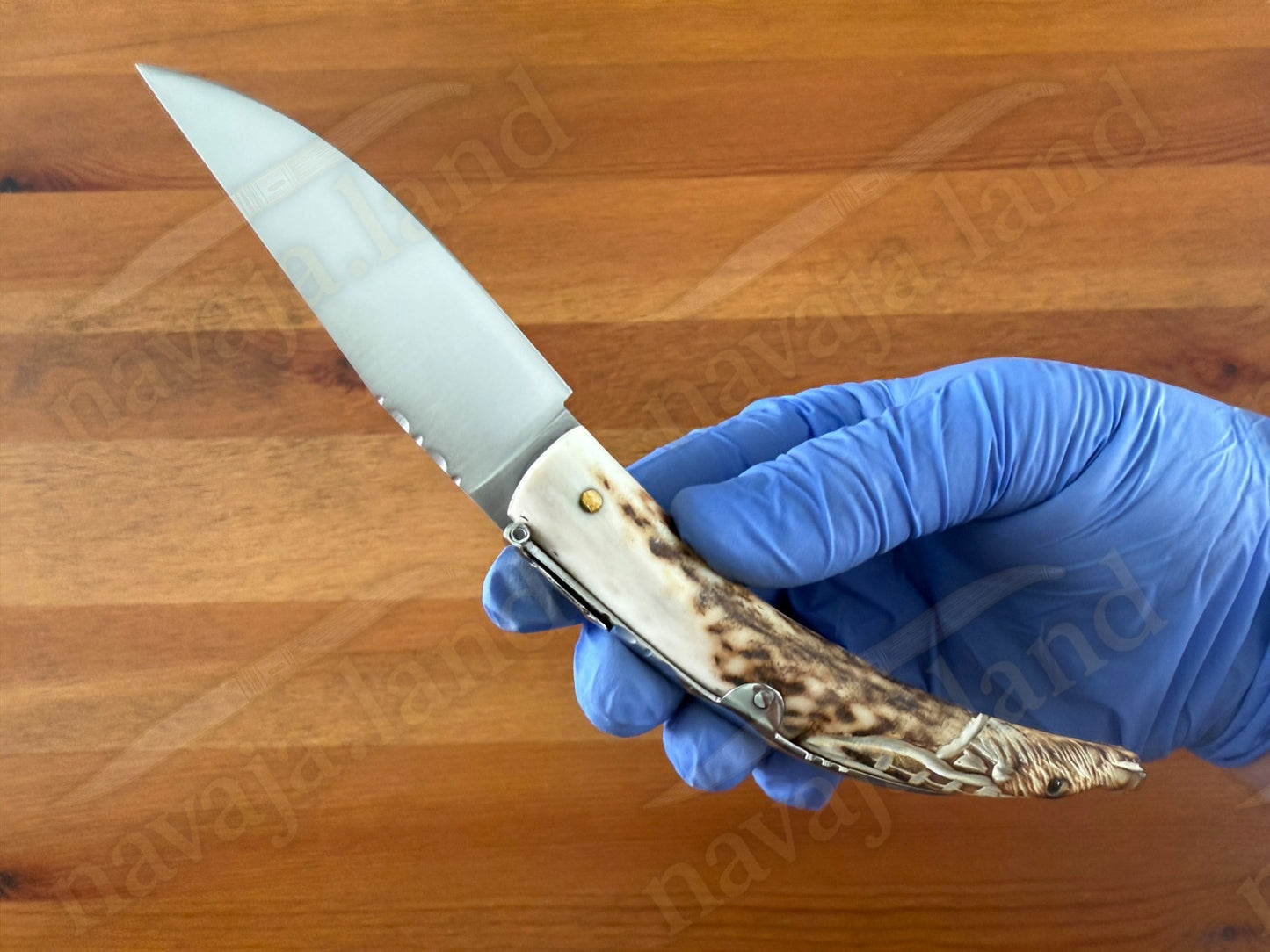 Joker Macho Montés Folding Knife – Hand Carved Deer Antler | 3.3" MOVA Steel