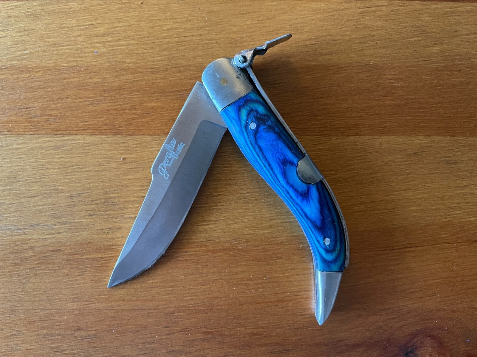 3.14” Spanish Navaja Teja Albacete Pocket Knife Blue Wood Handmade - USA Seller