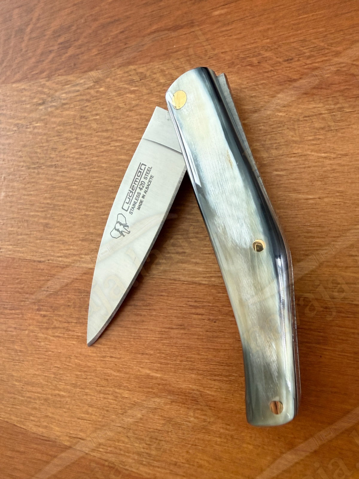 Cudeman Spanish Folding Knife – Bull Horn Handle | 420 Steel | Leather Sheath