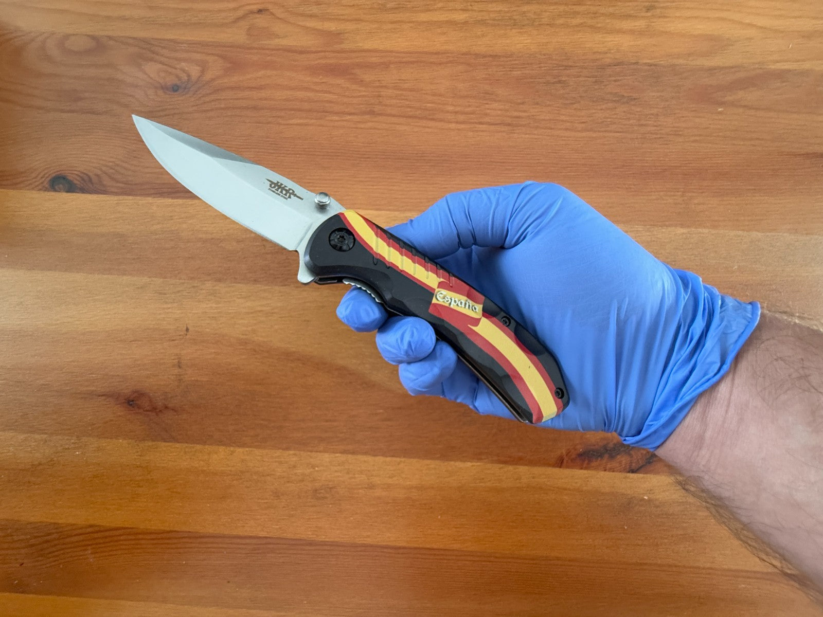 Spring Assisted Folding Knife Spanish Flag Aluminum Handle 7.5 cm (3 in) Blade