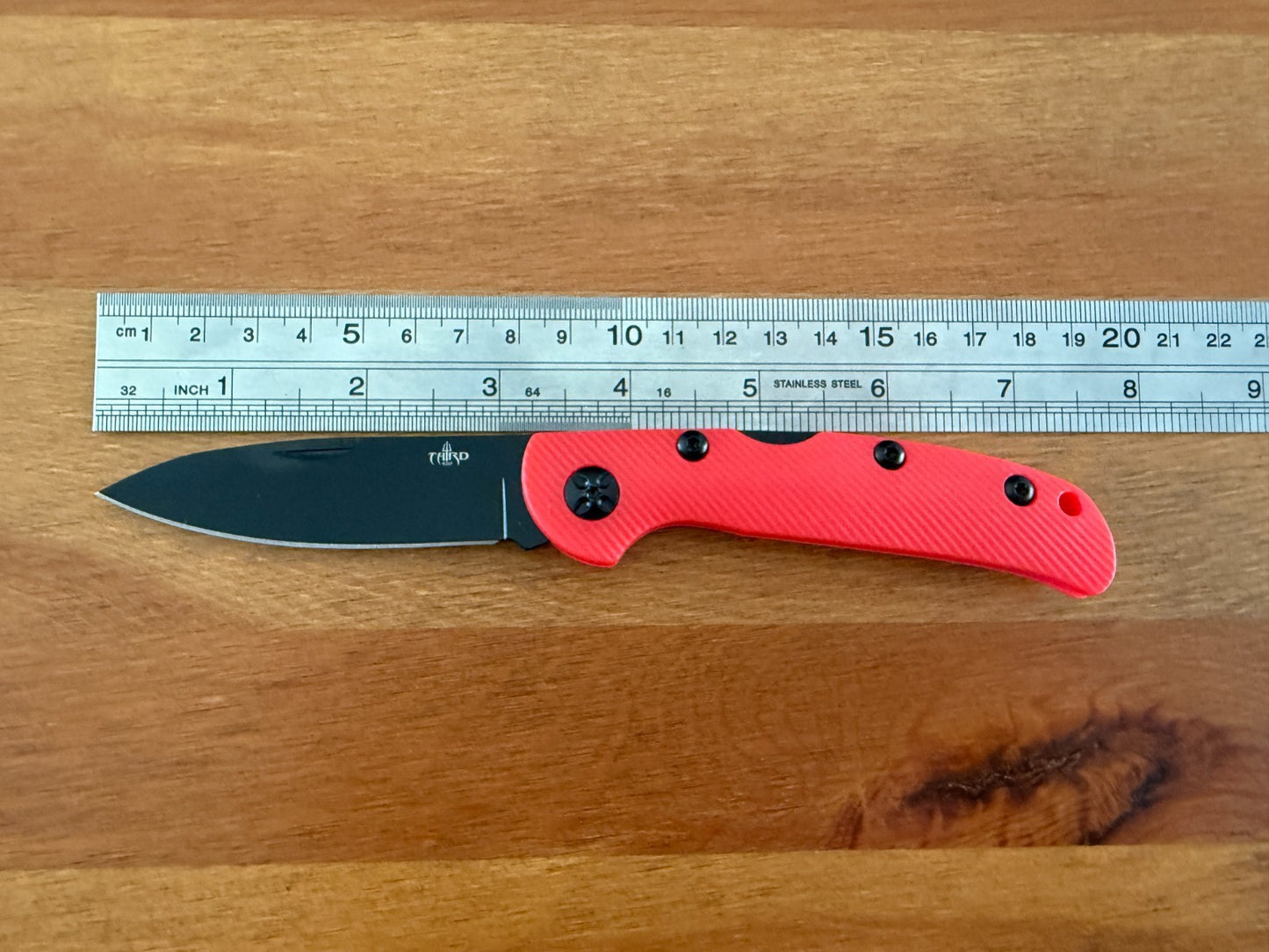 3.15" 420 Steel Blade Finished in Black - Red Nylon Fiber Handle Lightweight