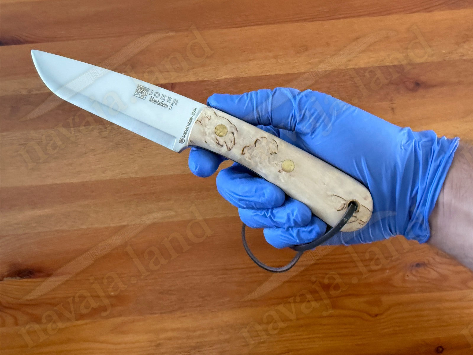 Joker Montañero Fixed Knife 4.3" Sandvik 14C28N Steel Curly Birch Handle Spain